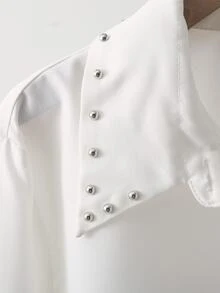 INAWLY Loose Casual Commute Computer Rhinestone Long Sleeve Shirt - White - View 4