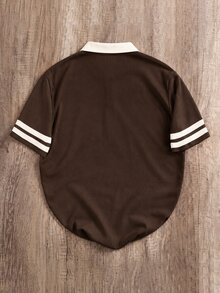 OldRiff قميص بولو رجالي كاجوال مخطط بأكمام قصيرة مقاس كبير - بني - مشاهدة 2