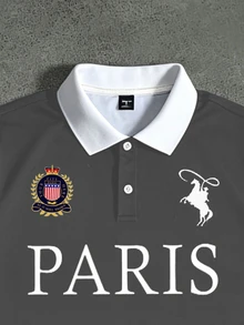 STYNVO 男士字母騎士圖案休閒日常 Polo 衫 - 深灰色 - 查看 3