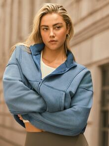 Voyena Women's Plus Size Zipper Pocket Long Sleeve Sports Sweatshirt - Teal Blue - View 4
