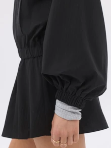 KÆRIA Hus Jaket Leher Corong Lengan Balon - Campuran Wol Garis-garis - Hitam -, Sepenuhnya Berlapisan, Modern - Navy Blue - View 8