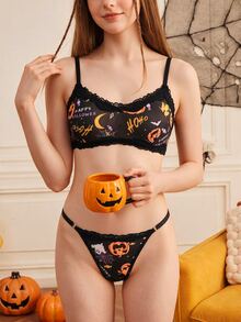 SHEIN 2pcs Women's Quirky Party Lingerie Set Costume Outfit - Black - View 1