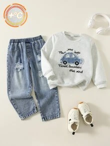 2件組 男童幼兒牛仔套裝 冬季童裝 牛仔褲 - 彩色 - 查看 1