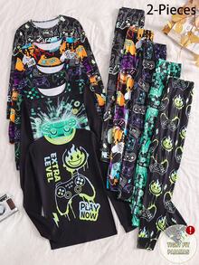 男童長袖長褲修身居家服 - 彩色 - 查看 1