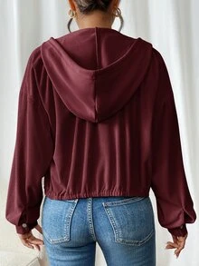 SHEIN Frenchy 拼接款 2合1 刷毛連帽夾克外套，輕量，秋季，休閒，場合，冬秋穿搭，通勤，辦公穿著，老錢風，極簡，校園，酒紅/波爾多紅 - 酒紅色 - 查看 2