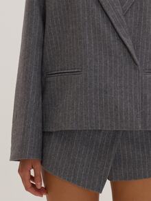 MUSEYN Grey Pinstripe Tailored Woven Cross Back Detail Boxy Blazer Versatile Everyday Date Night Chic New Season Fall - Grey - View 7