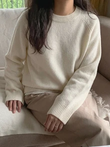 DAZY 女款素色插肩袖長袖休閒商務套頭毛衣，秋季長袖上衣，秋季女裝 - 白色 - 查看 4