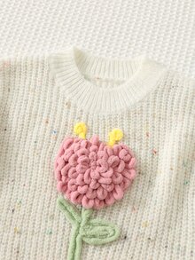 Cozy Pixies 女嬰愛心泡泡花刺繡彩色波點網紗半高領長袖套頭毛衣，百搭時尚，可愛田園休閒風，適合假期、室內外、滑雪、日常等多種場合 - 米色 - 查看 5