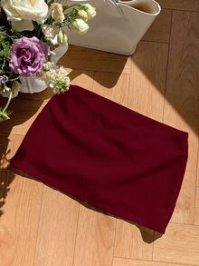 SHEIN Tween Girl Casual Daily Kids Shorts Red Fashion Skirt, Suitable For Summer, Lightweight Material - Burgundy - View 5