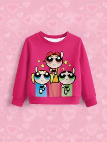 THE POWERPUFF GIRLS X SHEIN Baby Girl Cartoon Pattern Casual Daily Long Sleeve Sweatshirt - White - View 6