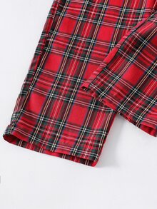 SHEIN 青少年男孩百搭鈕扣半開襟上衣與格紋長褲家居服套裝 - 彩色 - 查看 8
