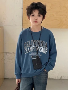 DAZY Boys (Big) Loose Casual Crew Neck Pullover Letter Print Sweatshirt, Autumn/Winter - Blue - View 6