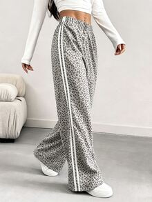INAWLY Women's Casual Loose Fit Contrast Color Side Design Wide Leg Pants, Spring/Summer - Light Grey - View 4