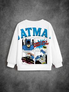 BATMAN X SHEIN Young Boy Bat Pattern Casual Daily Long Sleeve Sweatshirt - White - View 7