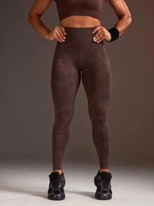 Powerista Women's Seamless Textured Leggings Scrunched Butt Lifting High Waist Yoga Pants For Gym Summer Complemented By A Camouflage Pattern Texture. - Brown - View 4