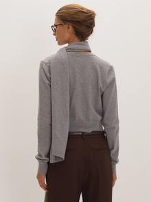 MUSEYN Grey Knit Scarf Detail 3 Pieces Cardigan Versatile Lounge Everyday Date Night Chic New Season Fall - Light Grey - View 5