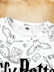 HARRY POTTER X SHEIN Sweatshirt Wanita Ukuran Besar dengan Motif Huruf, Kasual, dan Kerah Bulat untuk Sehari-hari - Putih - View 4