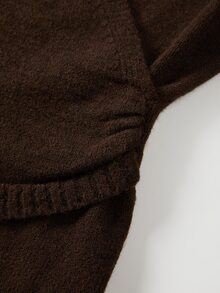 SHEIN Women Wrap VNeck Knit Top, Long Flare Sleeve Lace Trim Cuff Cropped Knitted Sweater For Daily Outfi - Coffee Brown - View 4