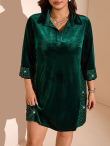 Comfylo Plus Size Women's Shiny Casual Party Summer Dress - Green - View 7