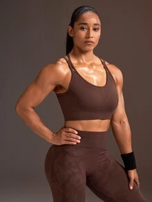 Powerista Women's Solid Color Casual Daily Sports Bra - Brown - View 4