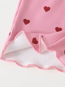 SHEIN Playful Pals 3 Packs Baby Girls Brushed Ribbed Long Pants, Simple Heart Print, Comfortable Stylish Autumn Winter Trousers For Outdoor Wear - Black and White - View 6
