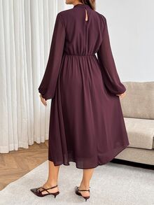 SHEIN Maternity Solid Color Pleated Casual Party & Travel Dress - Burgundy - View 7