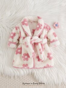 Cozy Pixies 新生兒嬰兒休閒日常舒適長袖粉色花卉圖案絨毛晨袍居家服 - 粉色 - 查看 8