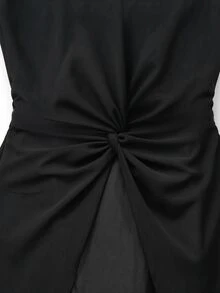 Celisse Women's Black Chiffon Asymmetrical Patchwork Muslim Dress, Elegant Commuter Style For Spring And Autumn - Black - View 4