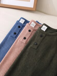 SHEIN 3件組男童休閒舒適風紋理布料木紋細節鈕扣 Polo 衫圓領長袖 T-shirt 多色 - 彩色 - 查看 4