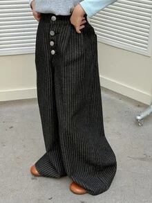 DAZY Tween Girl) Straight Leg Striped Autumn/Winter Long Pants Black Basic Style - Black - View 5
