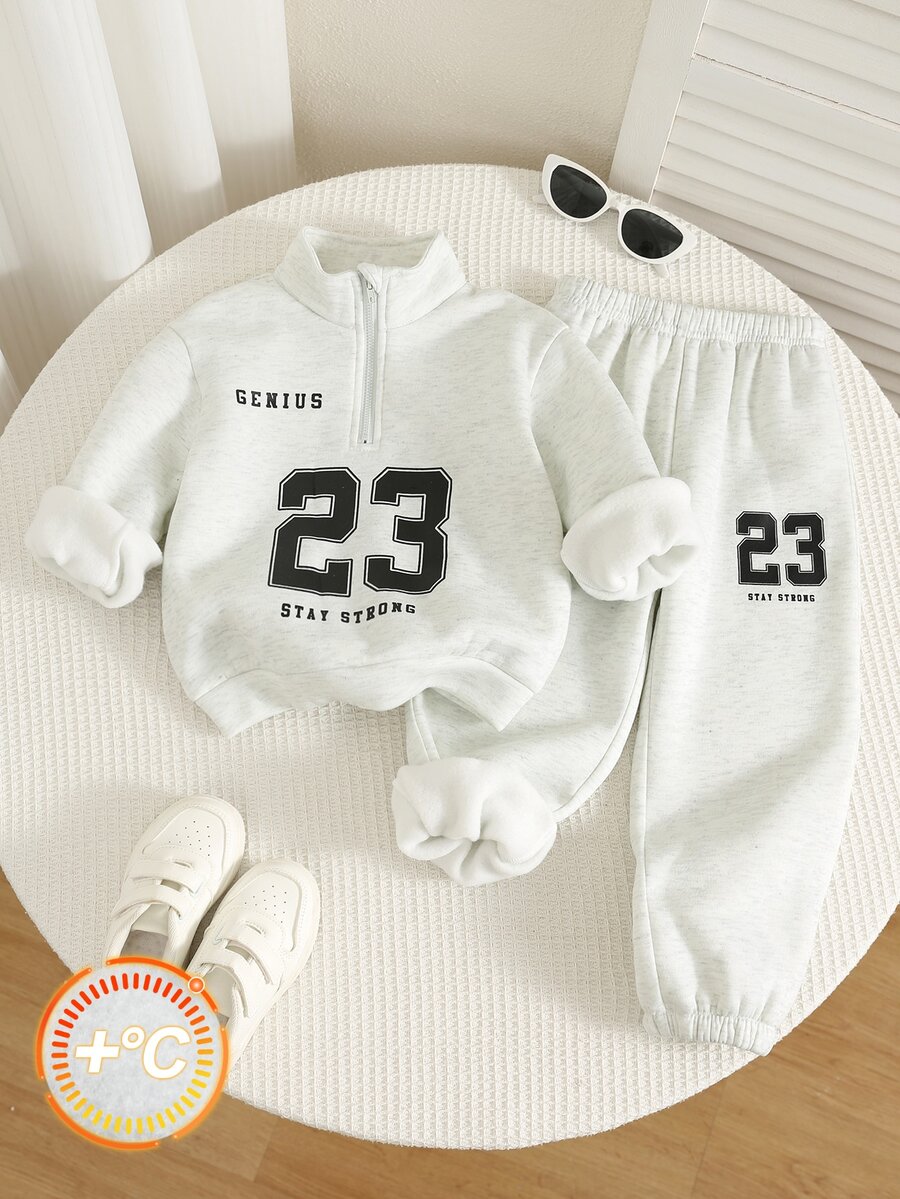 SHEIN 2pcs Young Boy Autumn/Winter Digital Print Half-Zip Casual Sweatshirt And Pants Sports Set - Multicolor - View 1