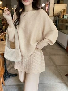 DAZY Women's Vacation Style Sweater 2 Pieces Set - Apricot - View 3