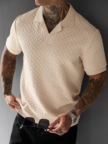 SLATEMANN Men's Solid Color Casual Versatile Daily Wear Short Sleeve Polo Shirt - Apricot - View 1