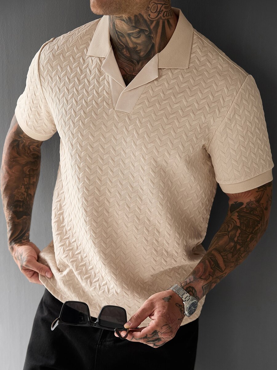 SLATEMANN Men's Solid Color Casual Versatile Daily Wear Short Sleeve Polo Shirt - Apricot - View 1