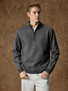 Manfinity CityGents Old Money 男士純色休閒百搭日常穿著長袖針織衫，情侶穿搭，辦公工作秋季，最佳節日禮物 - 灰色 - 查看 1