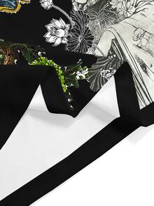 ROMWE Avant Plus Size Women's Asymmetrical Shoulder Tiger Graphic Casual Daily Long Sleeve T-Shirt - Black - View 3