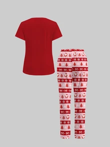 TaskEZ Scrub Uniform Christmas Santa Claus Holiday Style Short Sleeve Top And Pants Set - Multicolor - View 2
