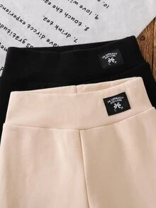 SHEIN 2件裝女童蝴蝶刺繡圖案緊身褲，天鵝絨面料，適合休閒日常穿著，秋冬季節 - 彩色 - 查看 4
