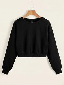 SHEIN EZwear 2件裝素色插肩袖長袖衛衣上衣，秋季日常上學穿搭，淺灰色與黑色，休閒基礎款 - 紅色 - 查看 7