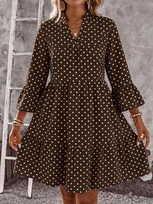 EMERY ROSE Casual Retro Polka Dot Print Plus Size Dress - Multicolor - View 6
