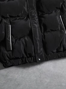 SHEIN 兒童青少年男孩休閒保暖內裡加厚外套，秋冬絎縫外套，冬季外套，派克大衣，填充外套，填充外套，絎縫外套 - 黑色 - 查看 5