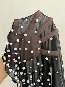 Elaquor Plus Size Elegant Spaghetti Strap Dress And Beaded Cape Set - Black - View 7