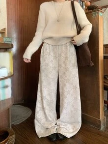 DAZY Women's Jacquard Wide Leg Loose Casual Long Pants - Beige - View 5