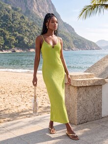 CAJUNI Women's Beach Metal Buckle Textured Strap Dress - Avocado Green - View 5