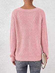 EMERY ROSE Women's Casual Versatile Solid Color Sweater, Autumn/Winter Office Brunch Olive Green - Watermelon Pink - View 2