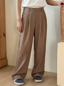 DAZY Pakaian Musim Gugur untuk Anak Perempuan Remaja (Ukuran Besar) Celana Panjang Lebar Tenun Warna Polos - Coffee Brown - View 3
