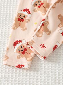 Cozy Pixies 2件組女嬰童休閒日常舒適印花拼接刺繡圓領長袖衛衣與運動長褲針織套裝，聖誕馴鹿、聖誕熊、聖誕帽3D動物圖案，適合秋冬，街頭復古風，穿著輕鬆舒適，兒童秋冬疊穿 - 紅色 - 查看 7