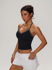 Easithlete Women's Seamless Yoga Sports Colorblock Tank Top - Black - View 3