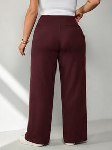SHEIN CURVE+ 大尺碼女款寬腰寬腿喇叭褲 多種褲管造型 2026秋冬 22W - 酒紅色 - 查看 7