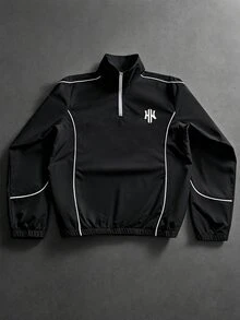 Manfinity EMRG Men's Classic H-Logo Striped Zipper Half-Placket Long Sleeve Jacket - Black - View 5